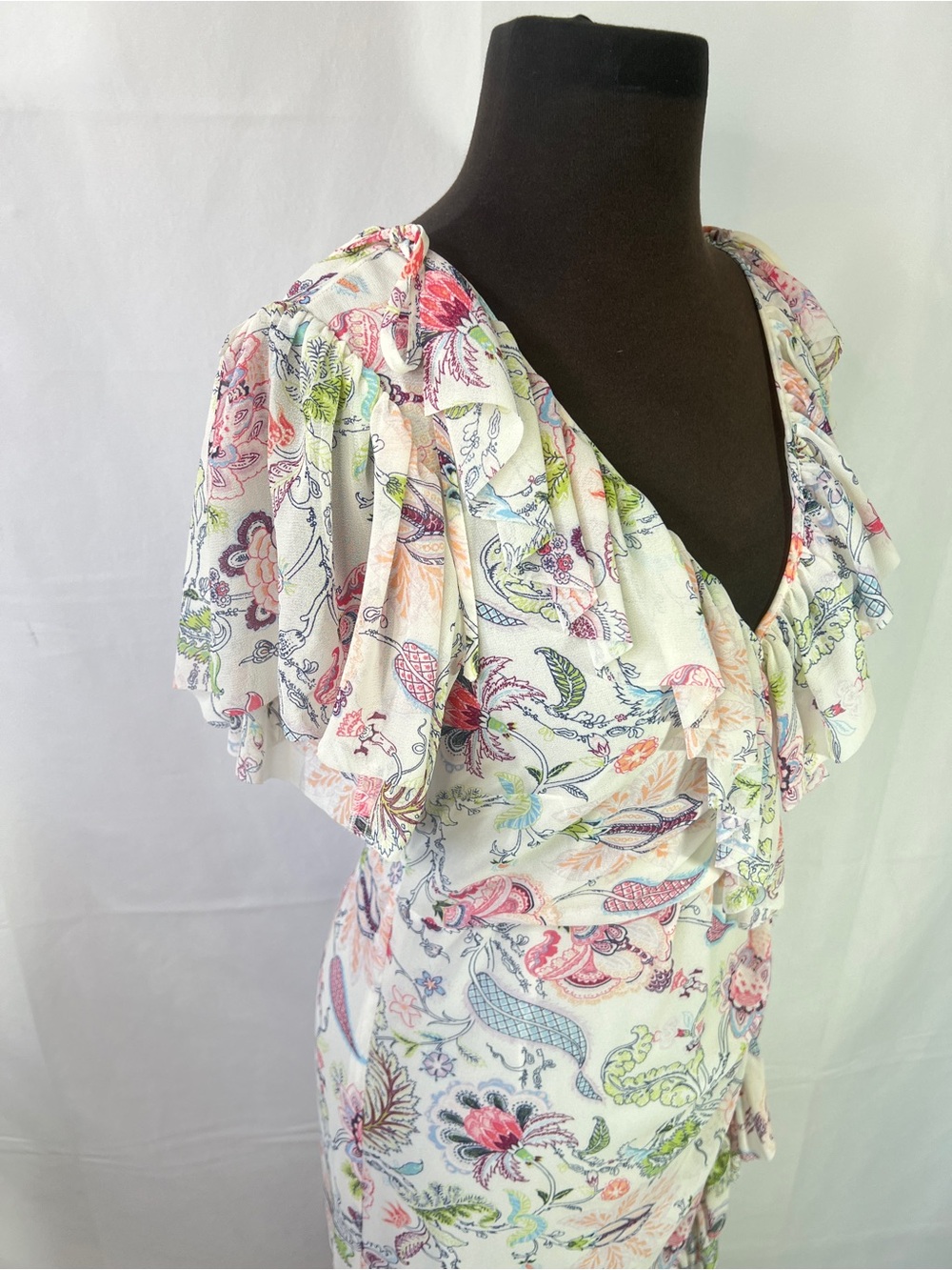 Cinq a Sept Sheila Floral Dress - 4 - Ruffle Trim Midi Shirred Wedding Party - Picture 7 of 15